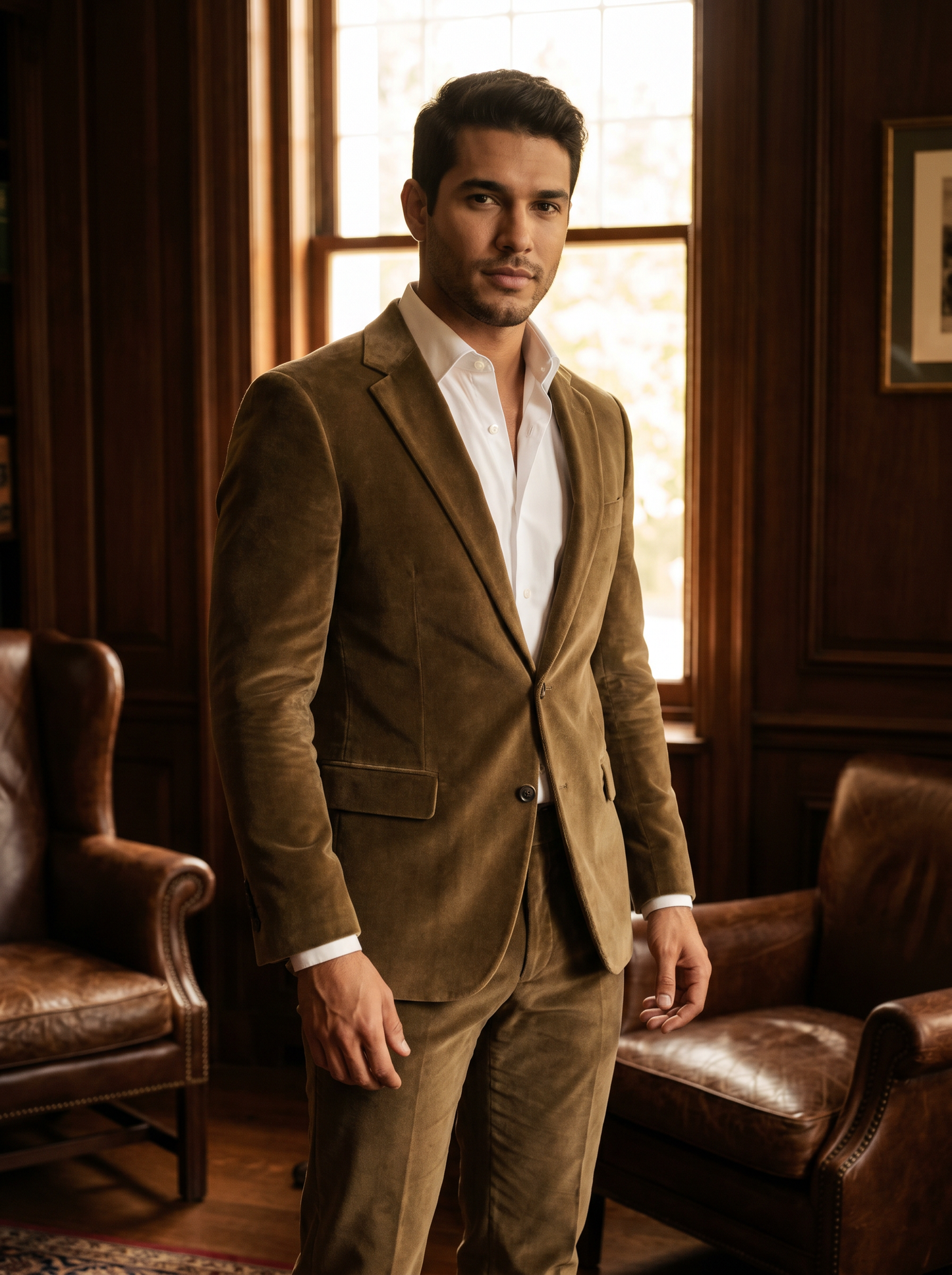 Khaki Velvet Suit — Custom Made to Measure - front view