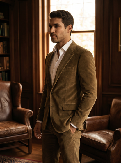 Khaki Velvet Suit — Custom Made to Measure - side view