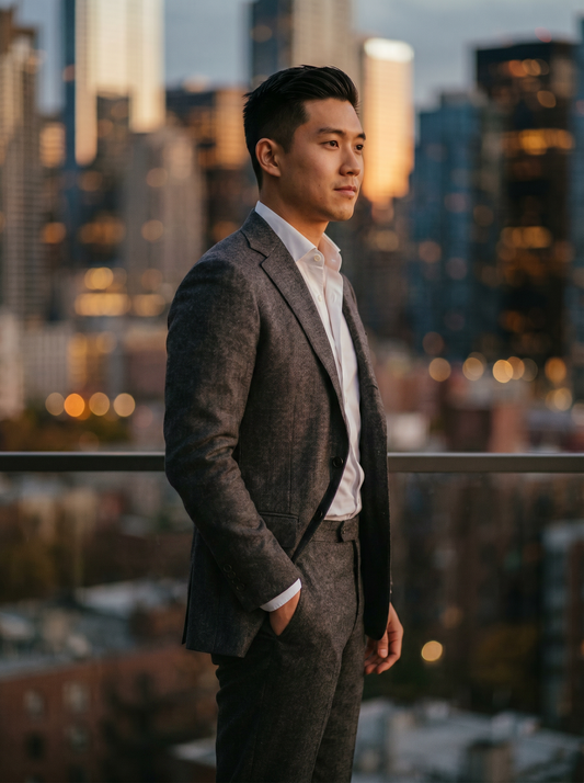 Khaki Wool Groomsmen Suit — Custom Made to Measure - side view