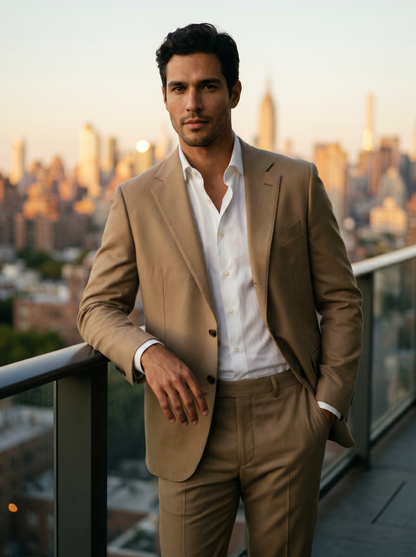 Khaki Wool Suit — Custom Made to Measure - front view