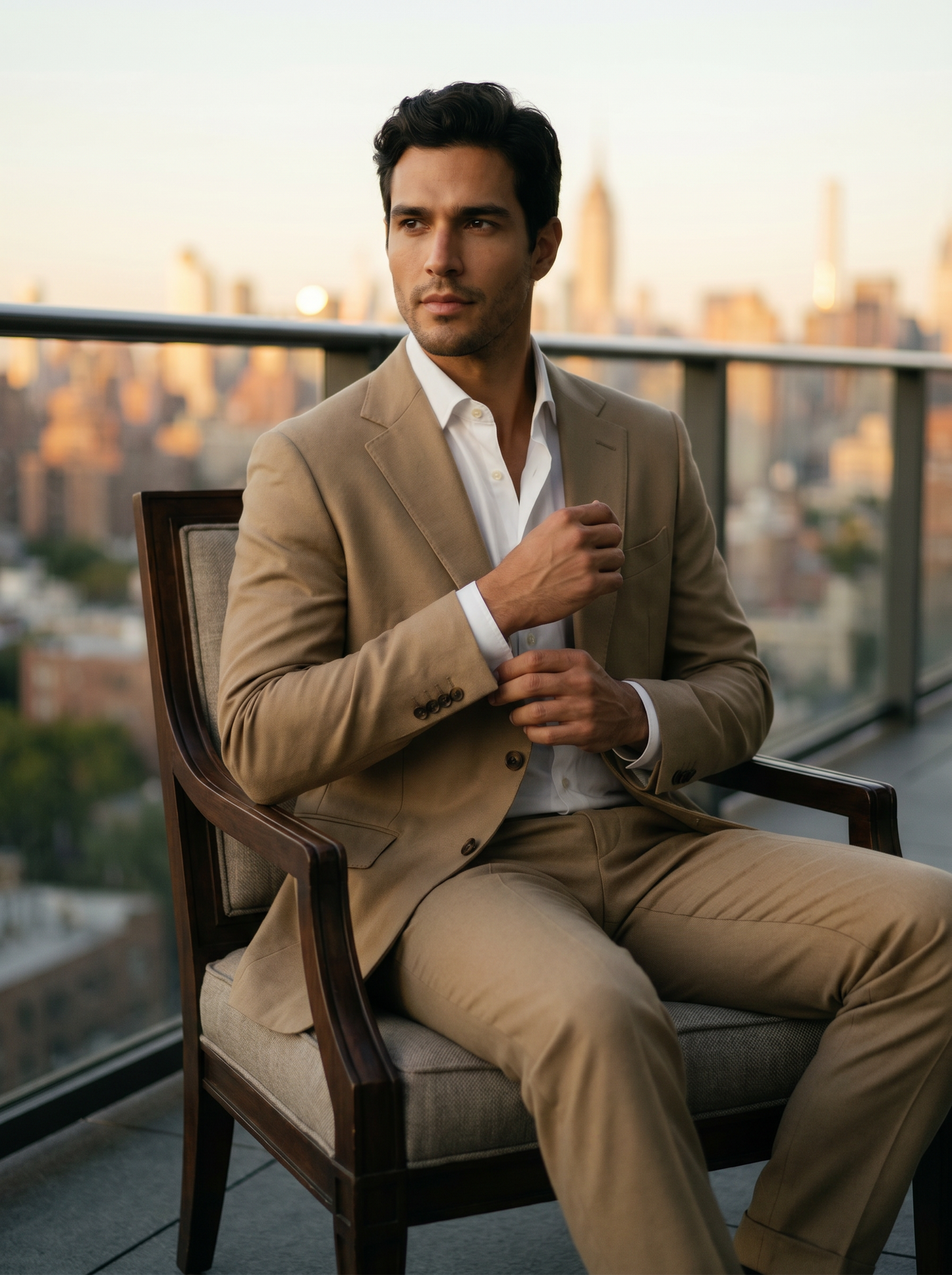 Khaki Wool Suit — Custom Made to Measure - seated view