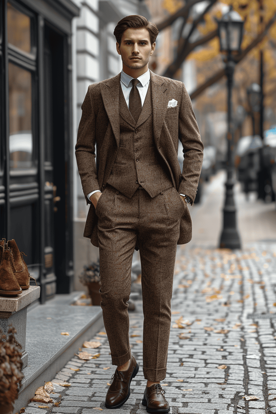 Khaki Velvet Cocktail Party Suit — Custom Made to Measure