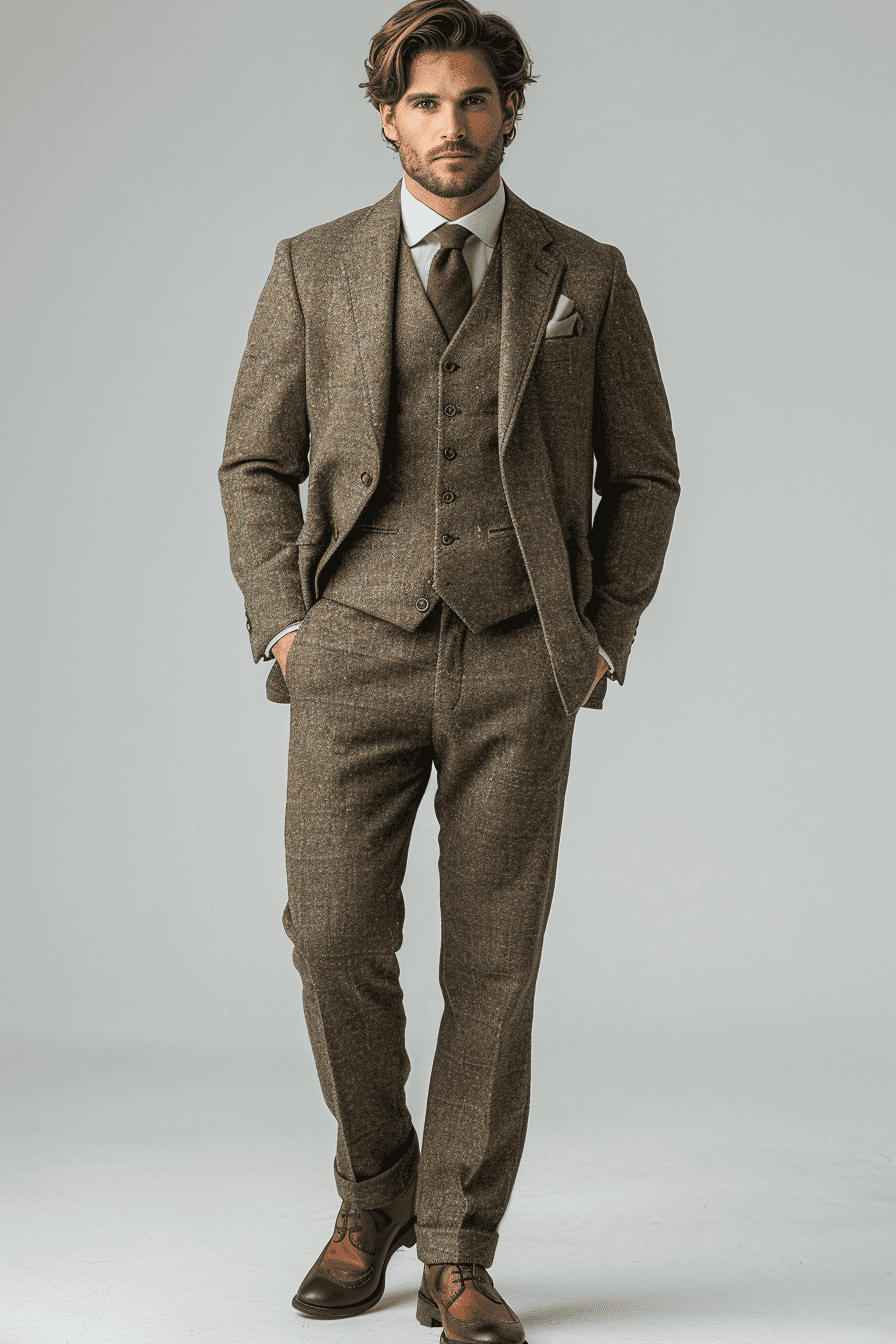 Khaki Wool Cocktail Party Suit — Custom Made to Measure