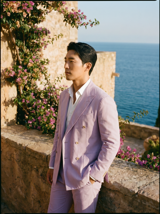 Lavender Cotton Double Breasted Suit — Custom Made to Measure - side view