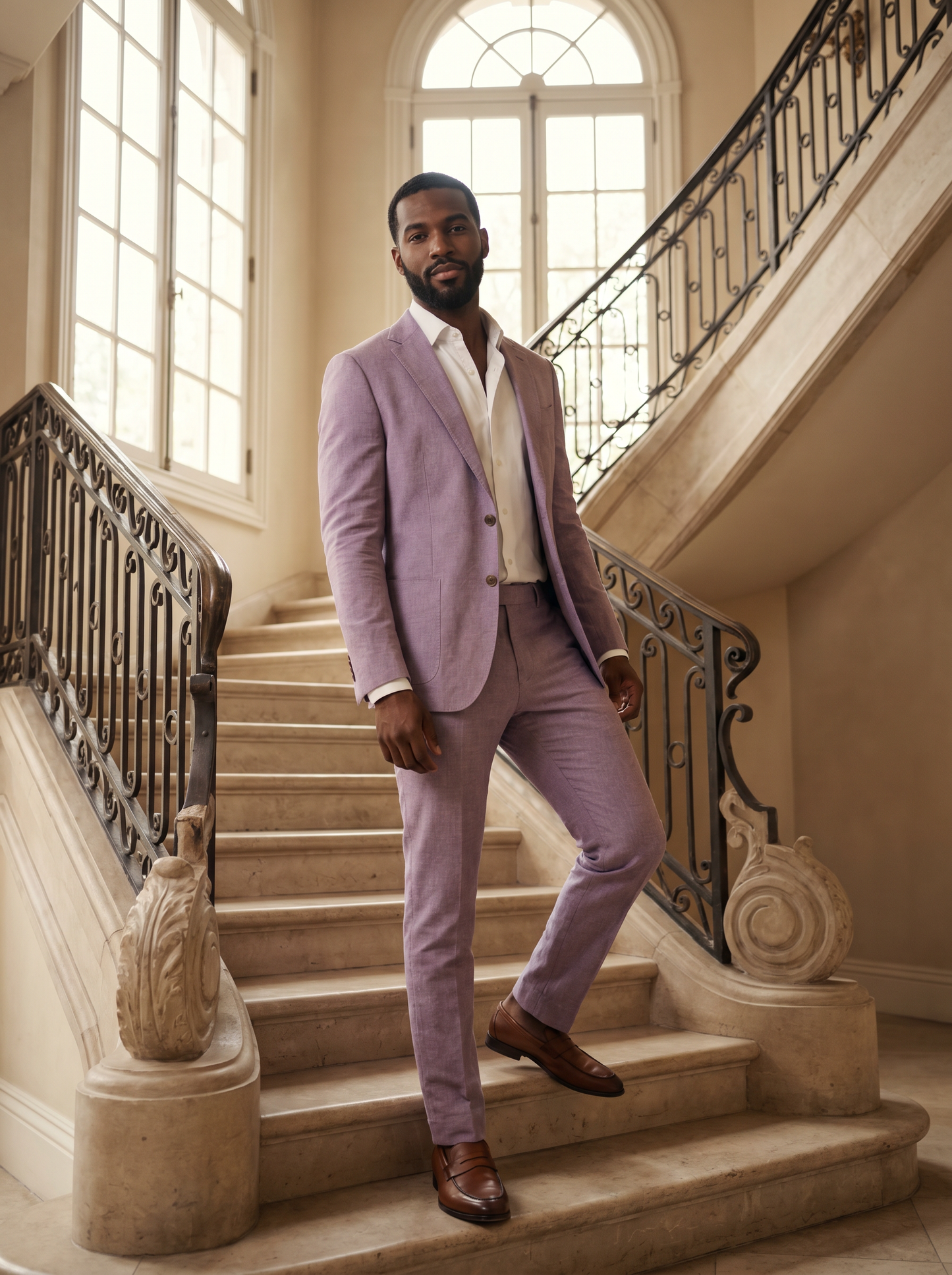Lavender Cotton Groomsmen Suit — Custom Made to Measure - front view
