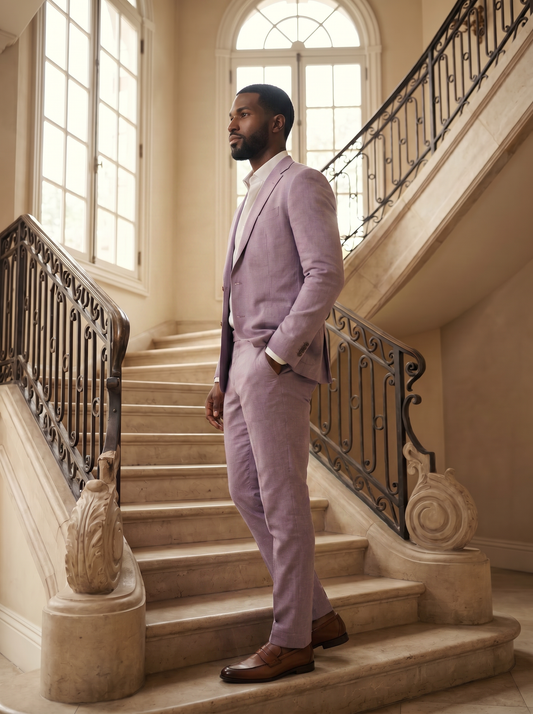 Lavender Cotton Groomsmen Suit — Custom Made to Measure - side view