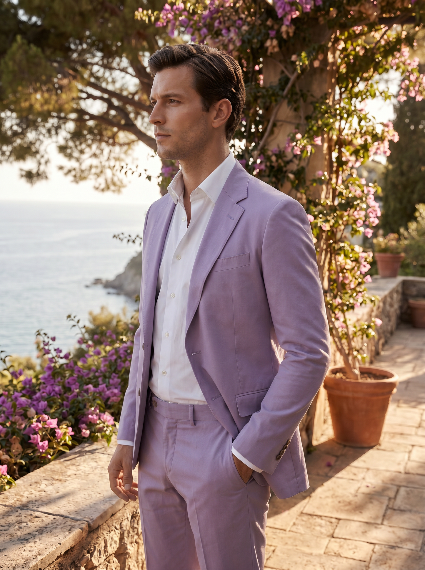 Lavender Cotton Suit — Custom Made to Measure - side view