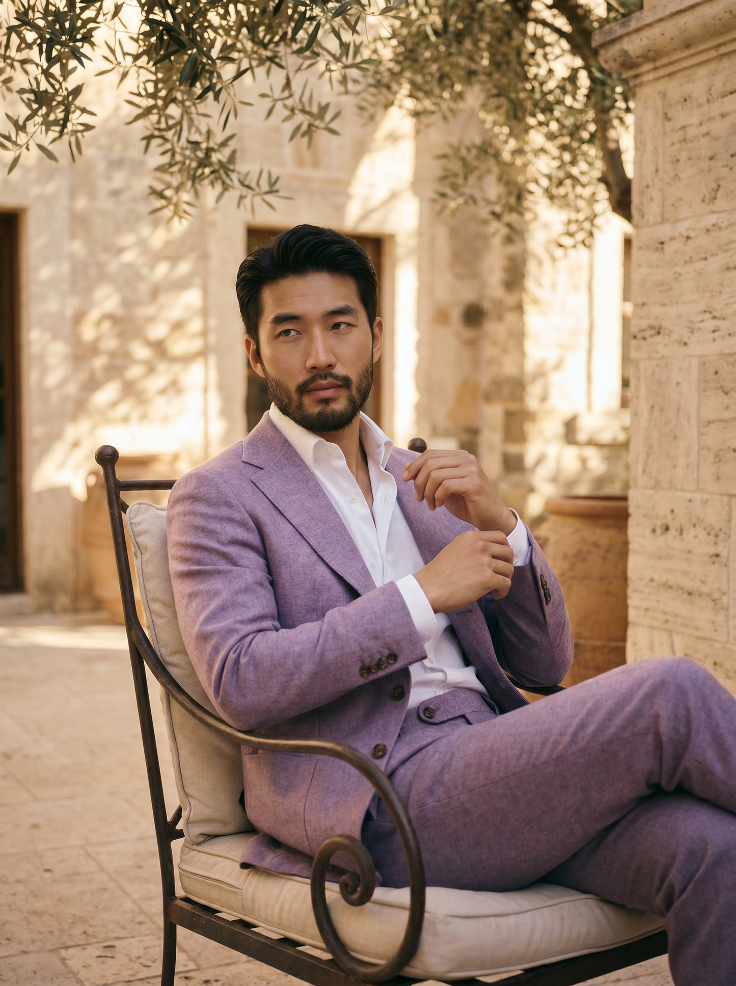 Lavender Flannel Suit — Custom Made to Measure - seated view