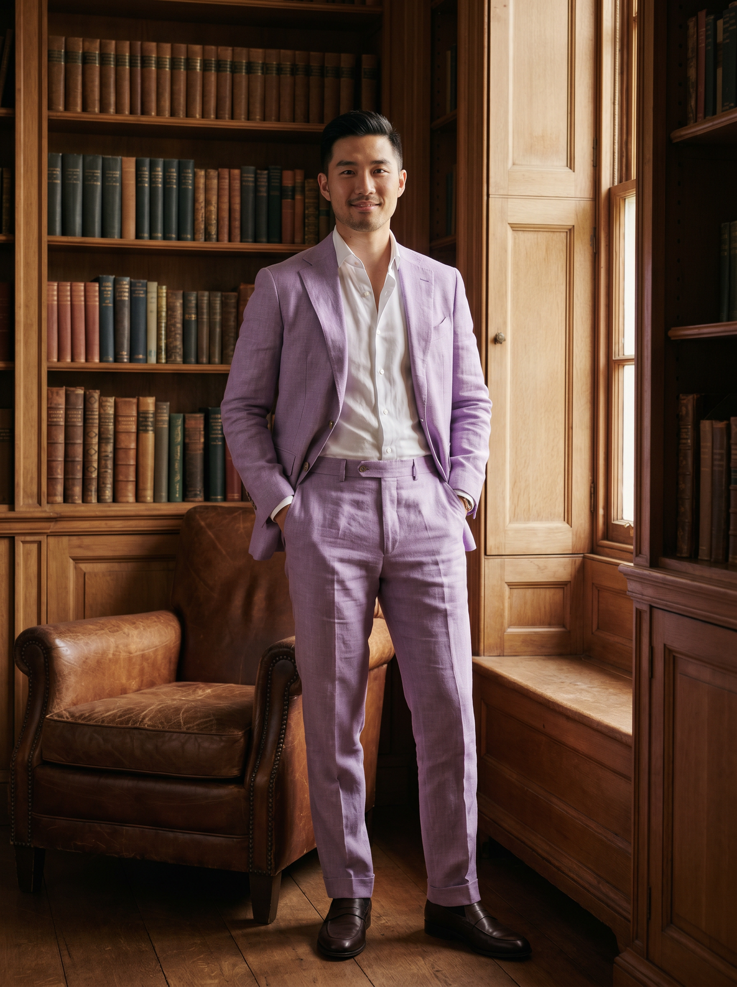Lavender Linen Groomsmen Suit — Custom Made to Measure - front view