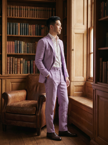Lavender Linen Groomsmen Suit — Custom Made to Measure - side view