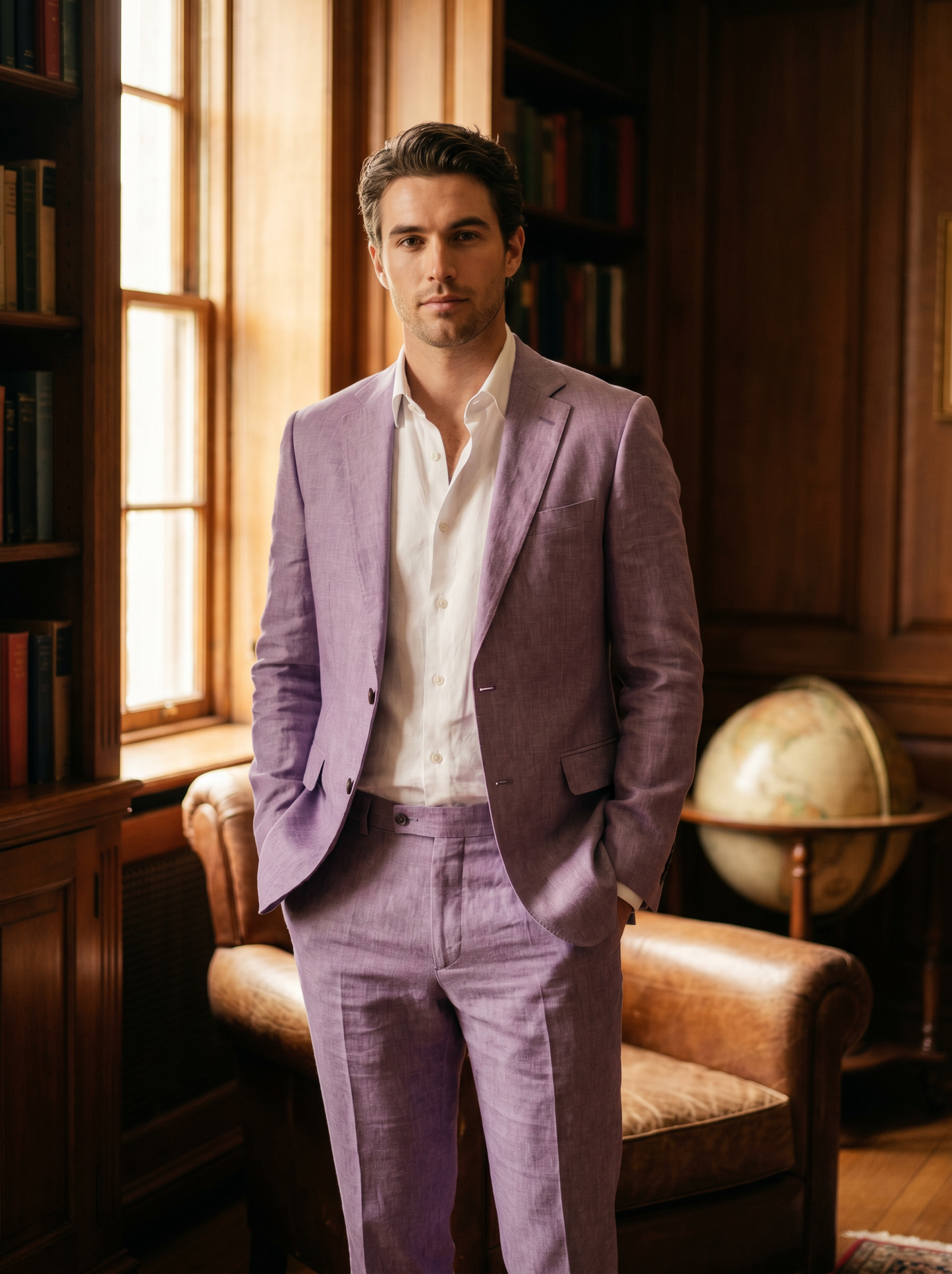 Lavender Linen Suit — Custom Made to Measure - front view