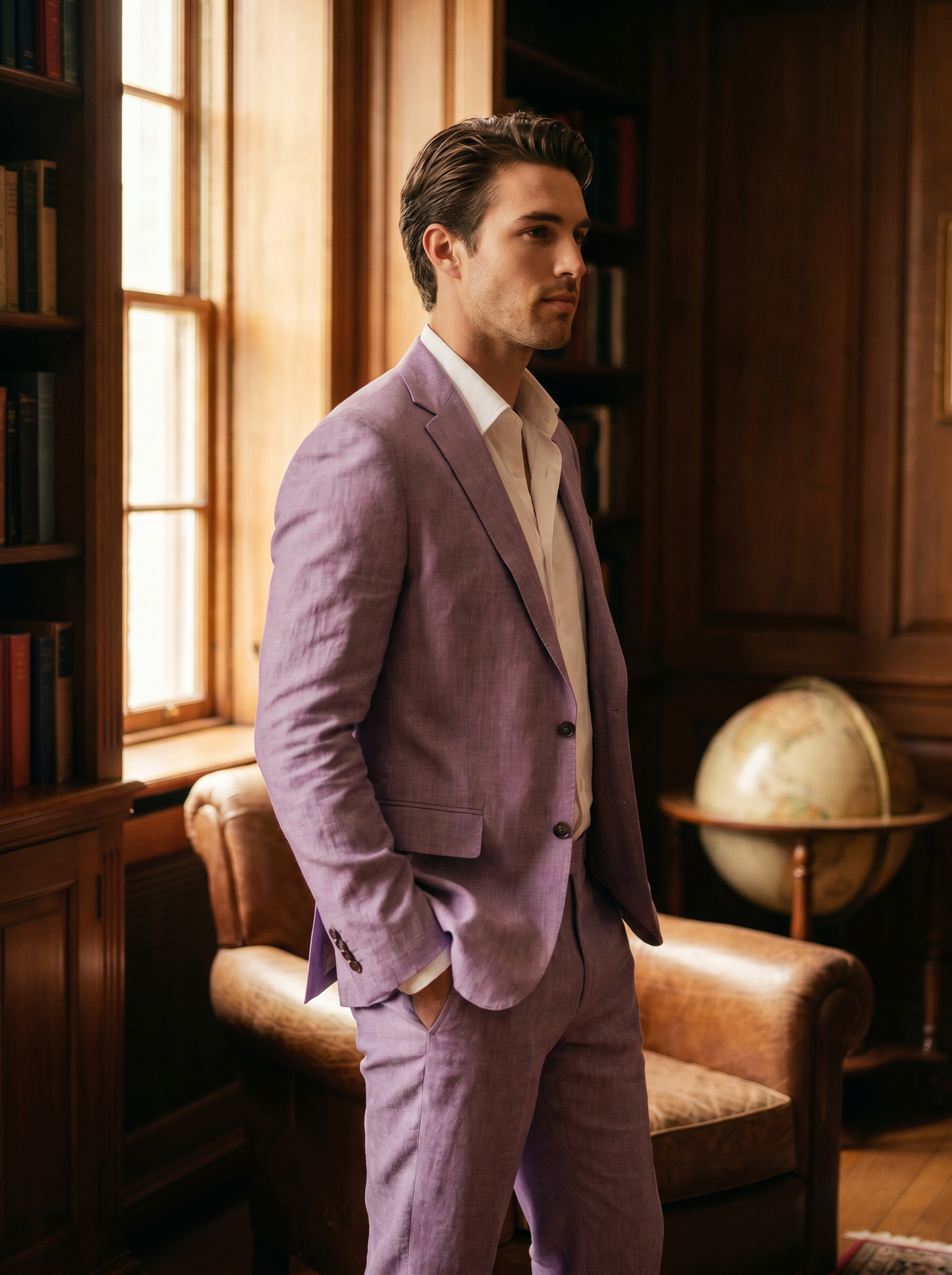 Lavender Linen Suit — Custom Made to Measure - side view
