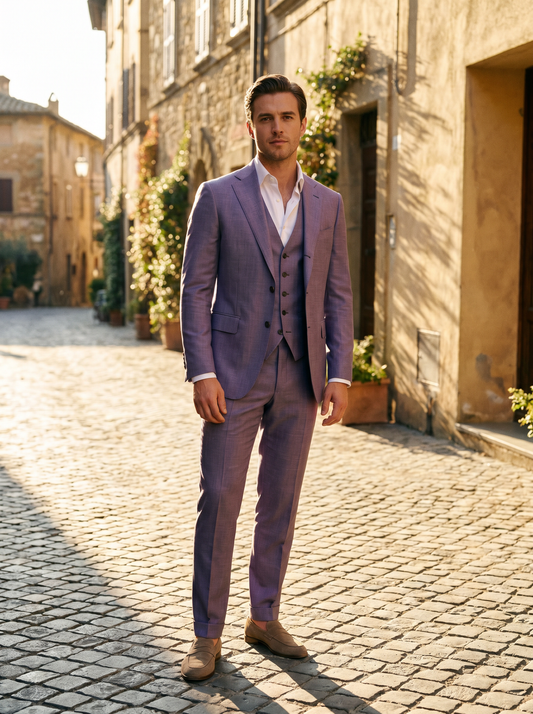 Lavender Silk Blend 3-Piece Suit — Custom Made to Measure - front view
