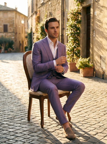 Lavender Silk Blend 3-Piece Suit — Custom Made to Measure - seated view