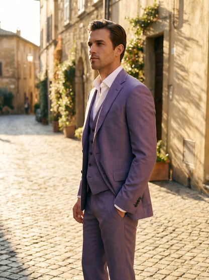 Lavender Silk Blend 3-Piece Suit — Custom Made to Measure - side view