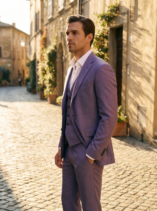 Lavender Silk Blend 3-Piece Suit — Custom Made to Measure - side view
