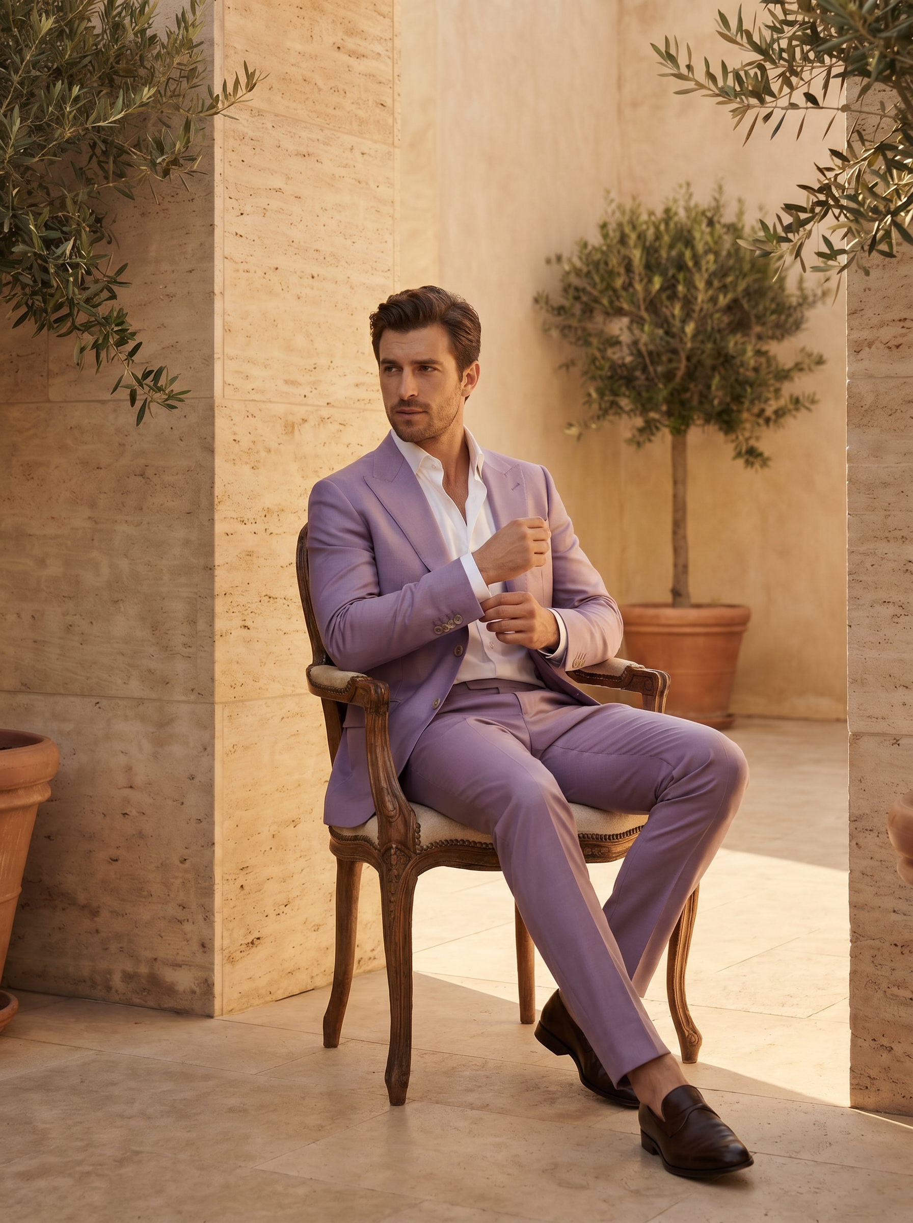 Lavender Silk Blend Suit — Custom Made to Measure - seated view