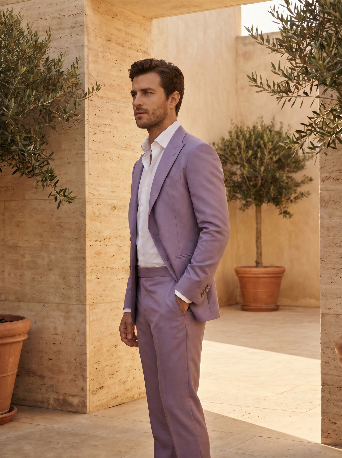 Lavender Silk Blend Suit — Custom Made to Measure - side view