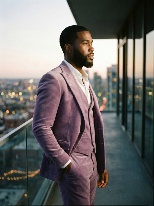 Lavender Velvet 3-Piece Suit — Custom Made to Measure - side view