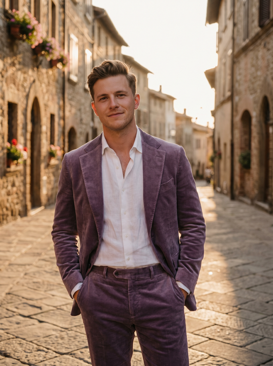 Lavender Velvet Suit — Custom Made to Measure - front view