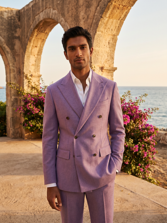Lavender Wool Double Breasted Suit — Custom Made to Measure - front view