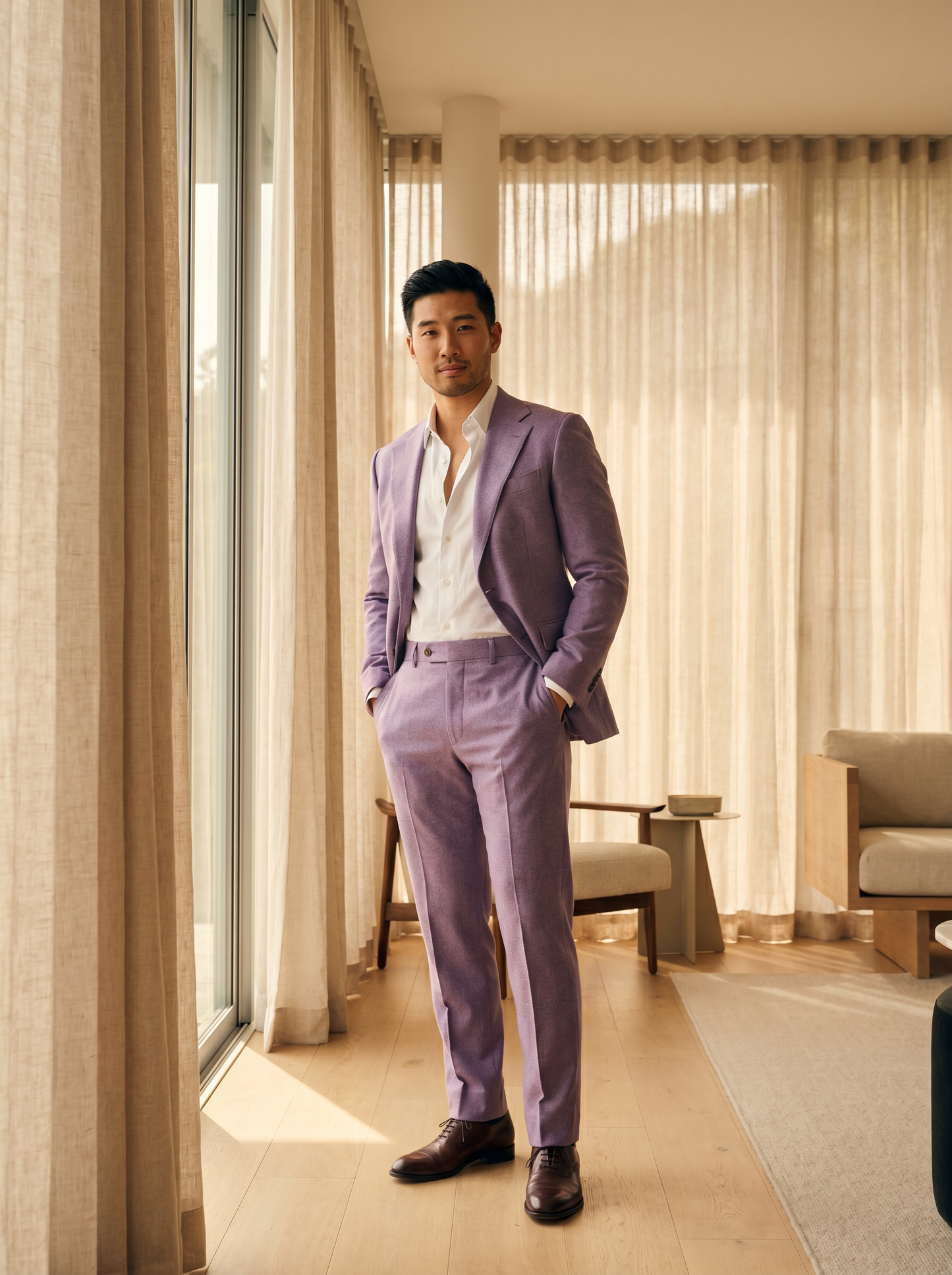 Lavender Wool Groomsmen Suit — Custom Made to Measure - front view