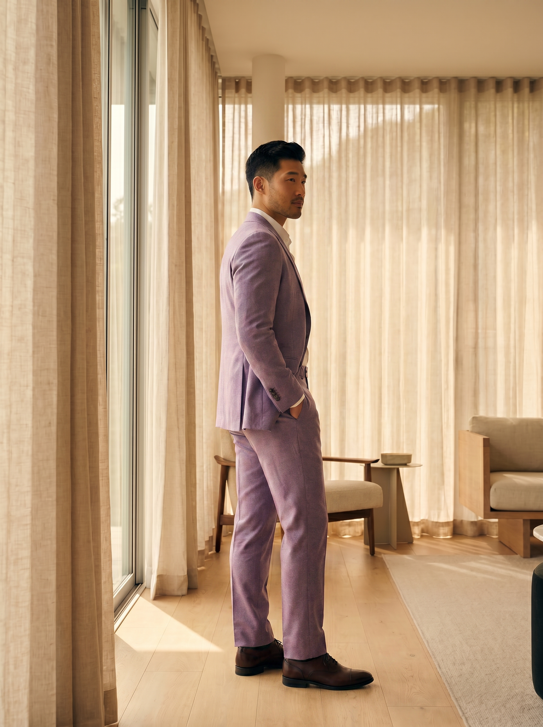 Lavender Wool Groomsmen Suit — Custom Made to Measure - side view