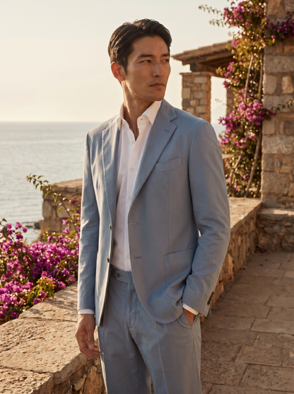 Light Blue Cotton Groomsmen Suit — Custom Made - side view