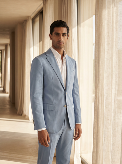 Light Blue Cotton Suit — Custom Made to Measure - front view