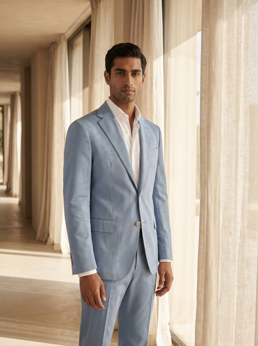 Light Blue Cotton Suit — Custom Made to Measure - front view