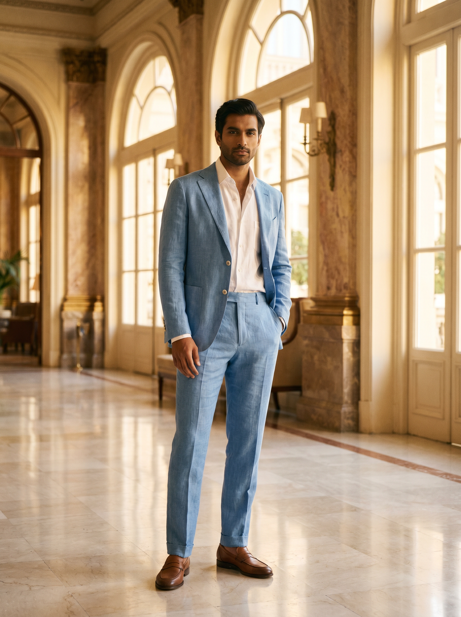 Light Blue Linen Suit — Custom Made to Measure - front view