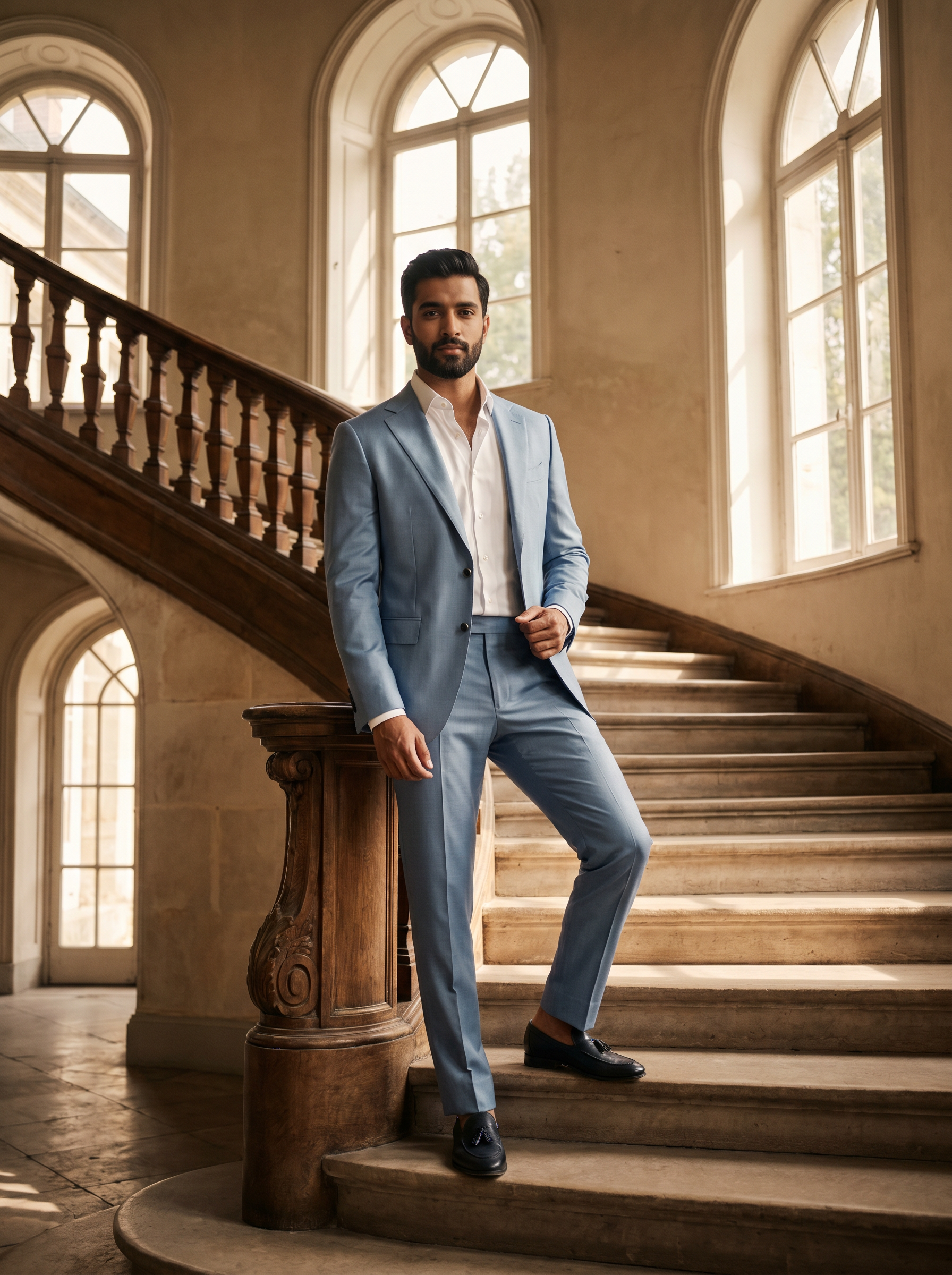 Light Blue Silk Blend Suit — Custom Made to Measure - front view