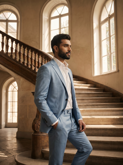 Light Blue Silk Blend Suit — Custom Made to Measure - side view