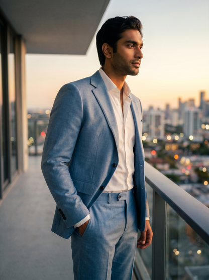 Light Blue Wool Suit — Custom Made to Measure - side view