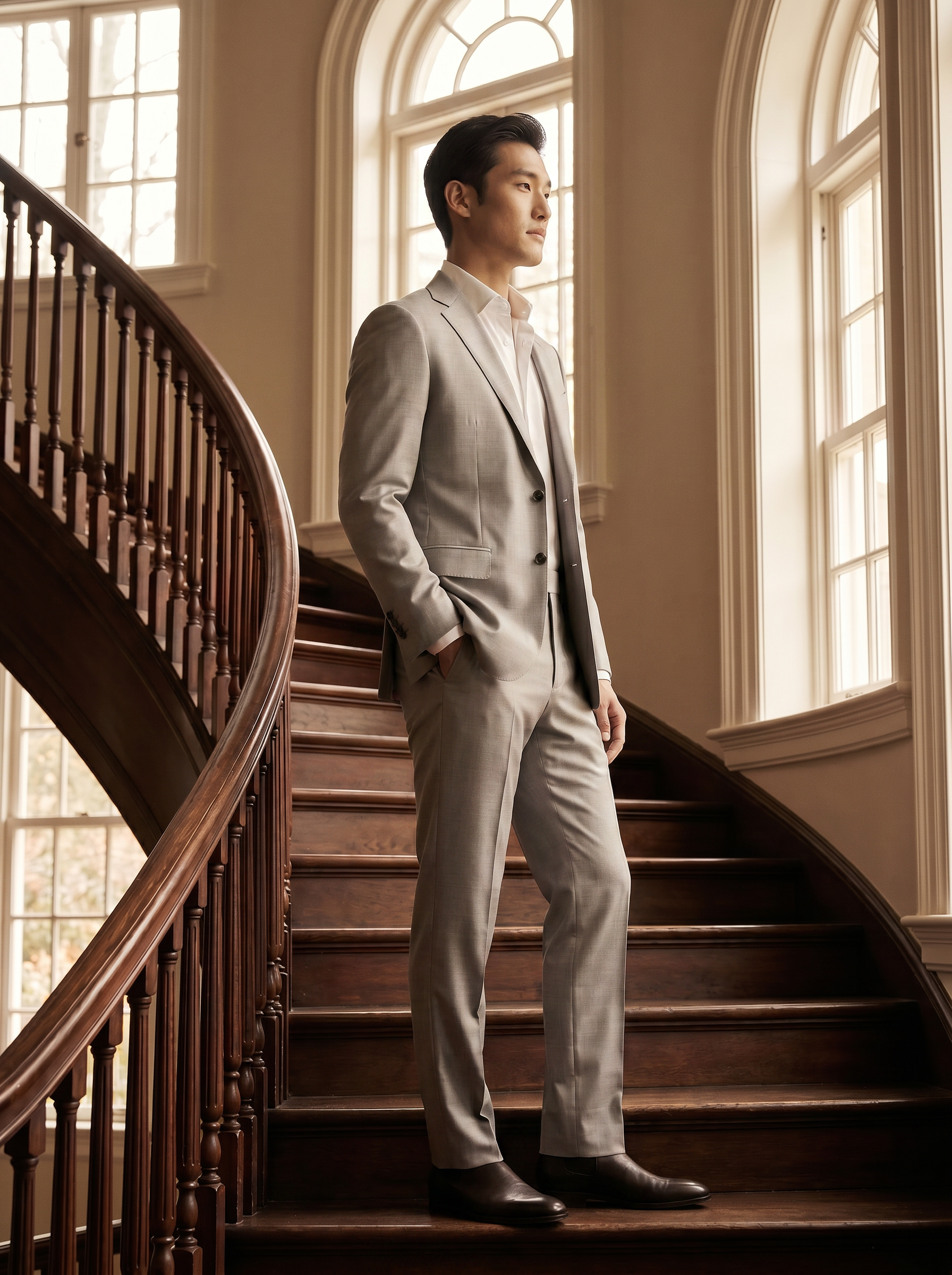Light Gray Silk Blend Suit — Custom Made to Measure - side view