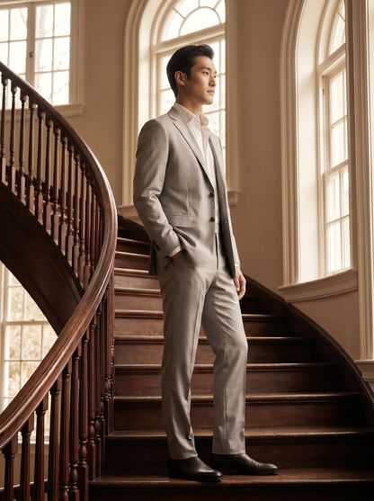Light Gray Silk Blend Suit — Custom Made to Measure - side view