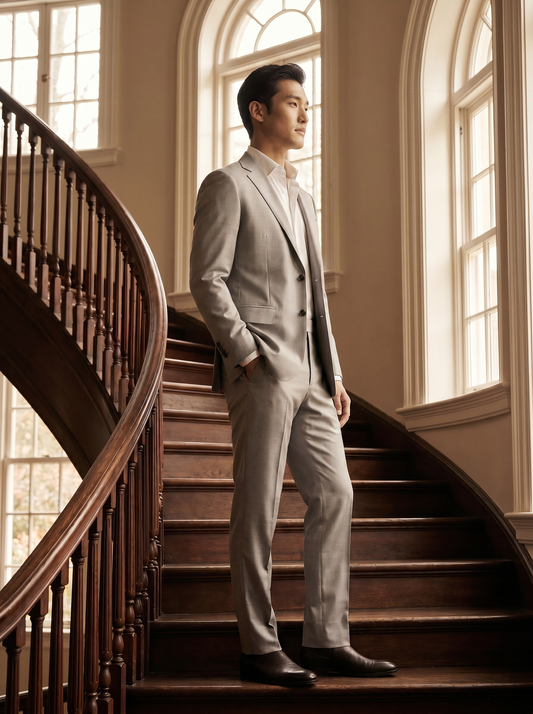 Light Gray Silk Blend Suit — Custom Made to Measure - side view