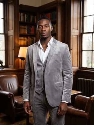 Light Gray Velvet 3-Piece Suit — Custom Made to Measure — 1