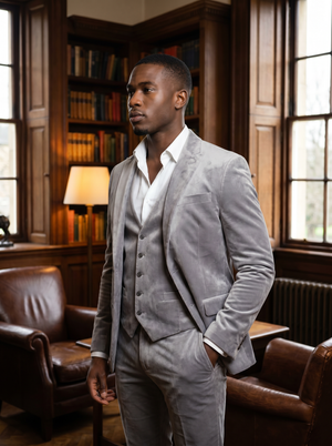 Light Gray Velvet 3-Piece Suit — Custom Made to Measure — 2