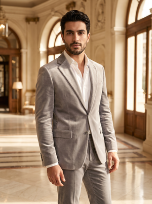 Light Gray Velvet Suit — Custom Made to Measure — 1
