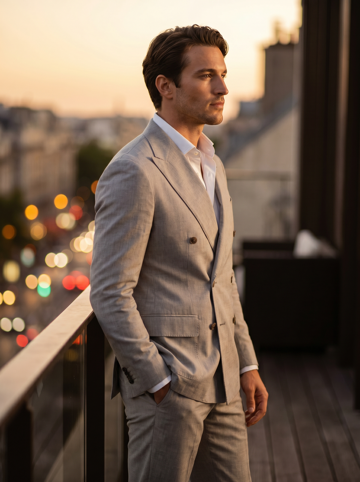 Light Grey Cotton Double Breasted Suit — Custom Made to Measure - side view