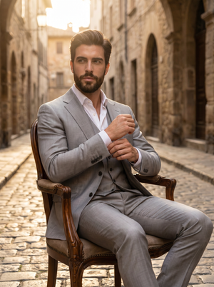 Light Grey Silk Blend 3-Piece Suit — Custom Made to Measure — 3