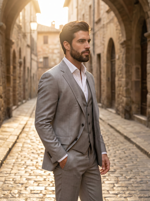 Light Grey Silk Blend 3-Piece Suit — Custom Made to Measure — 2