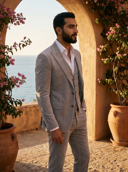 Light Grey Velvet 3-Piece Suit — Custom Made to Measure - side view
