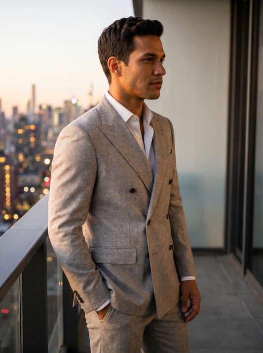 Light Grey Wool Double Breasted Suit — Custom Made to Measure - side view