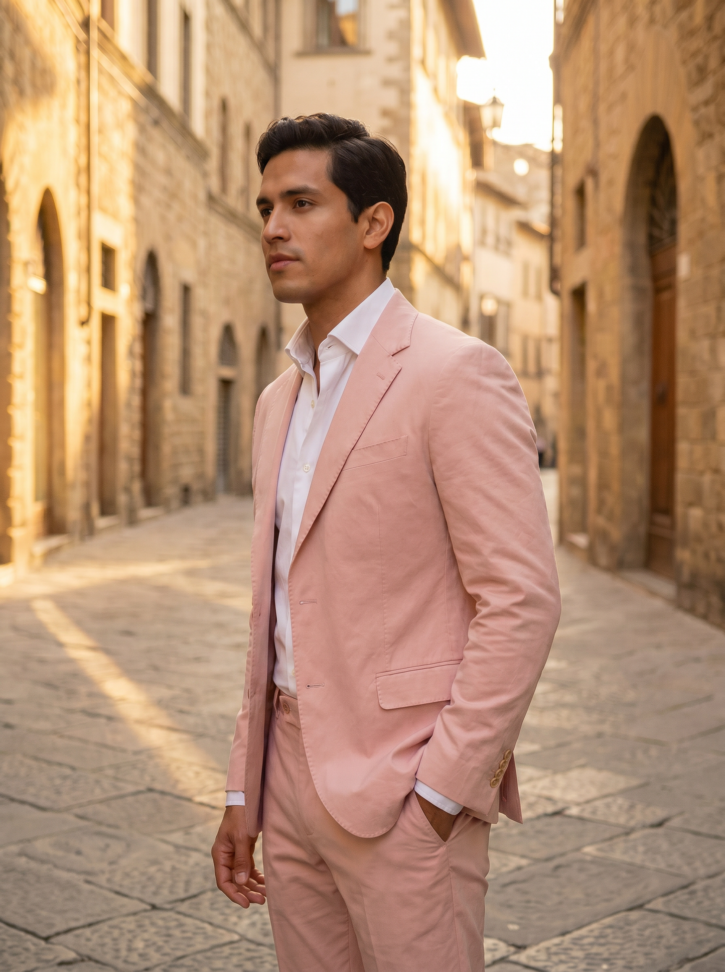 Light Pink Cotton Graduation Suit — Custom Made to Measure - side view