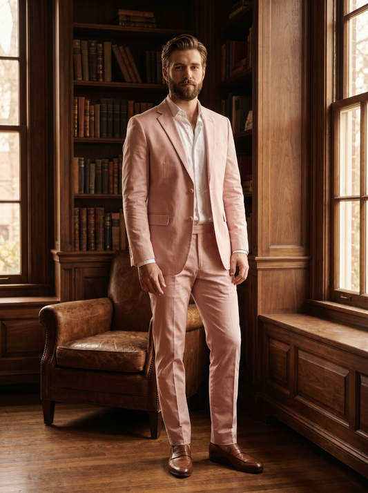 Light Pink Cotton Groomsmen Suit — Custom Made to Measure - front view