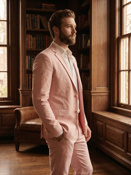 Light Pink Cotton Groomsmen Suit — Custom Made to Measure - side view