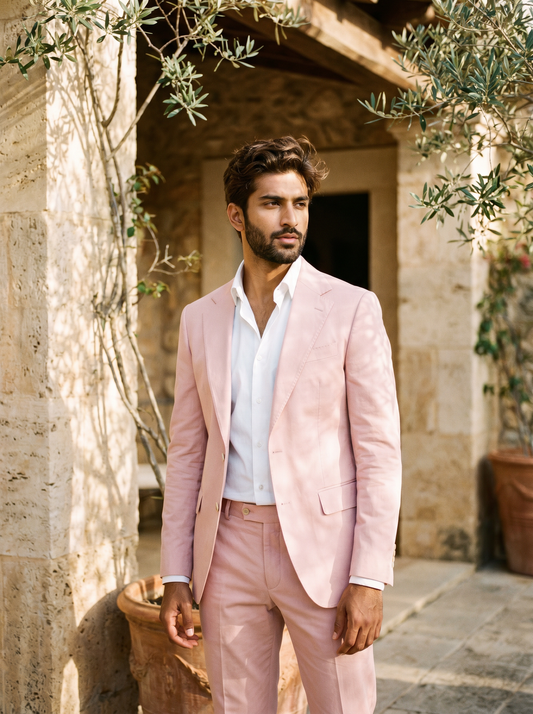 Light Pink Cotton Suit — Custom Made to Measure - front view