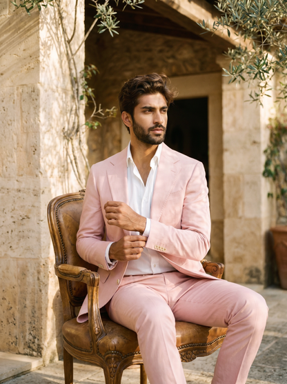 Light Pink Cotton Suit — Custom Made to Measure - seated view